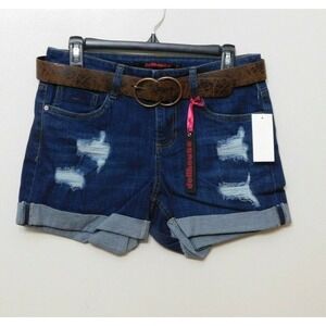 JR1 Dollhouse Blue Juniors' Distressed Belted Cuffed Denim Shorts - Size 11